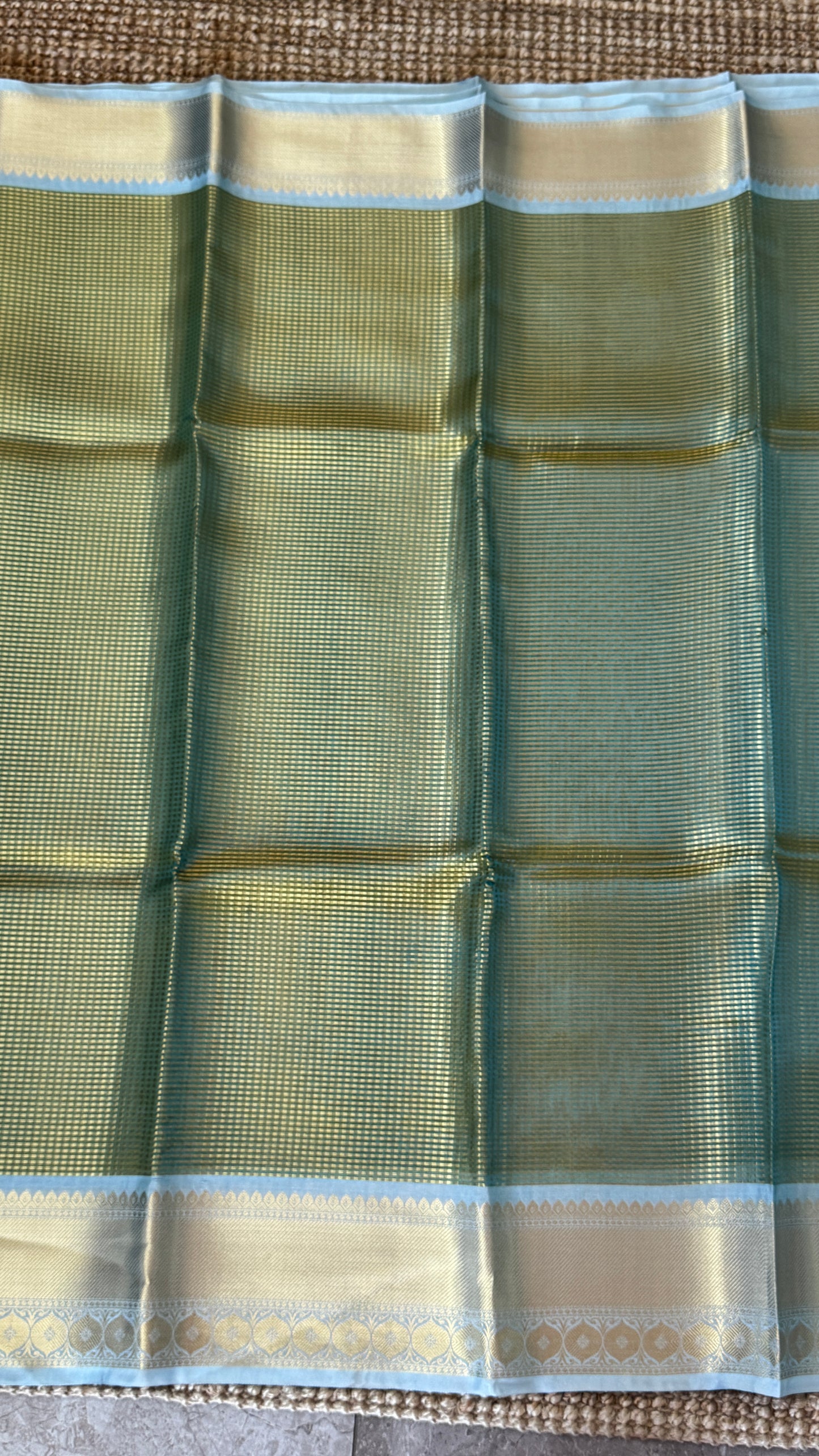 Green Semi Tissue Silk Saree with Baby Green Border