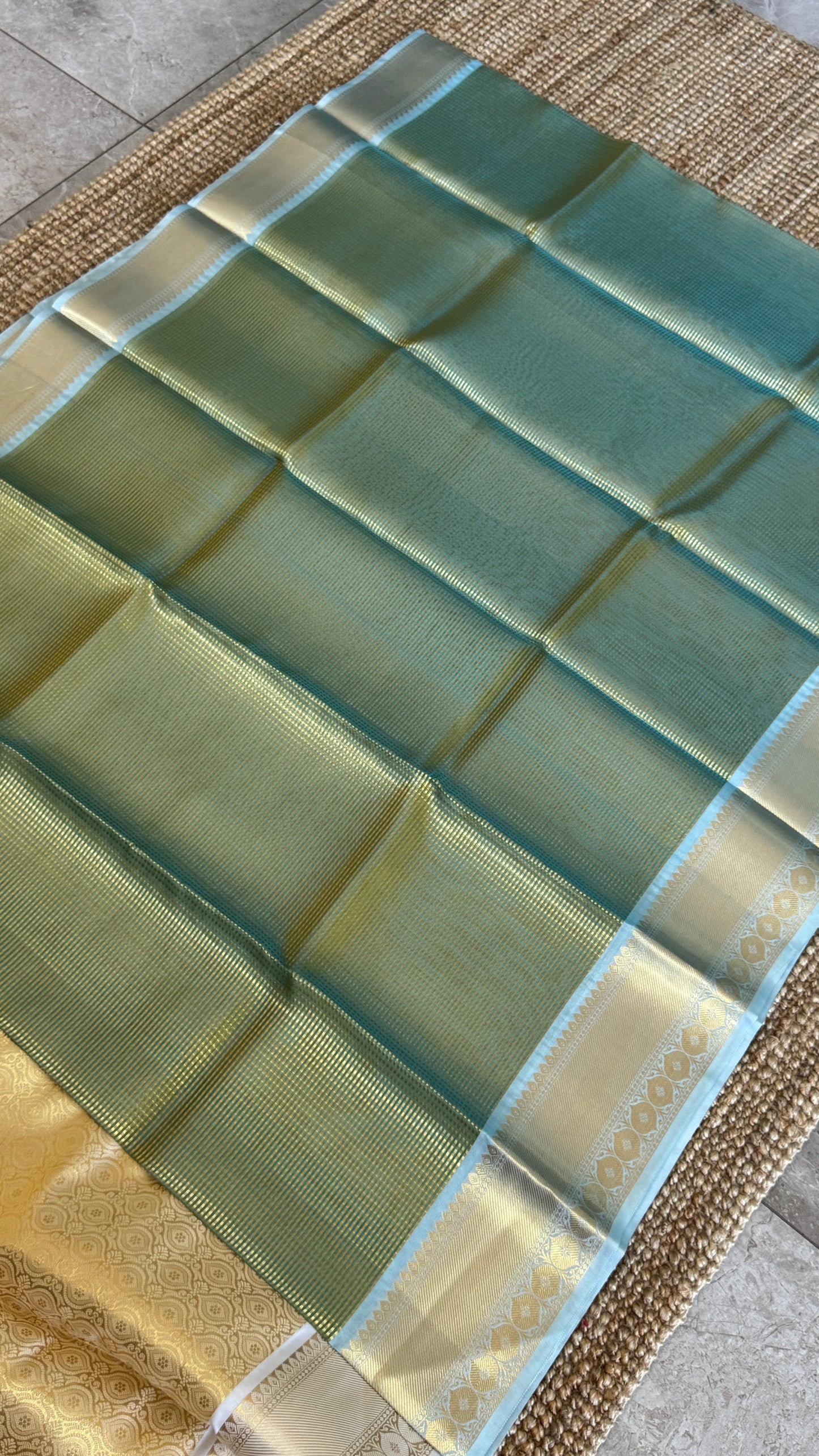 Green Semi Tissue Silk Saree with Baby Green Border