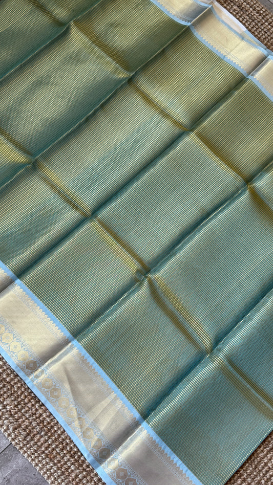 Green Semi Tissue Silk Saree with Baby Green Border