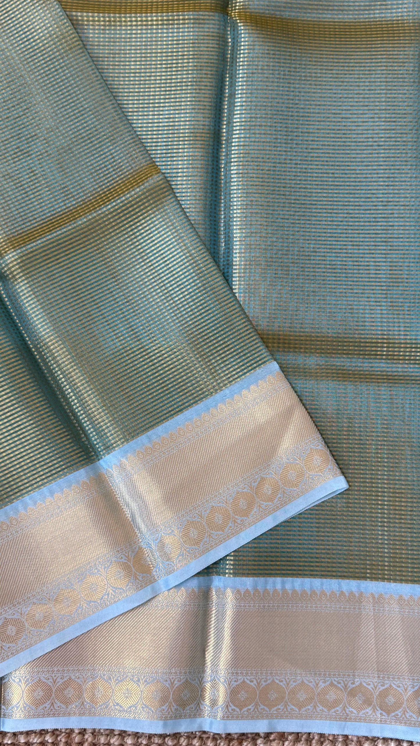 Green Semi Tissue Silk Saree with Baby Green Border