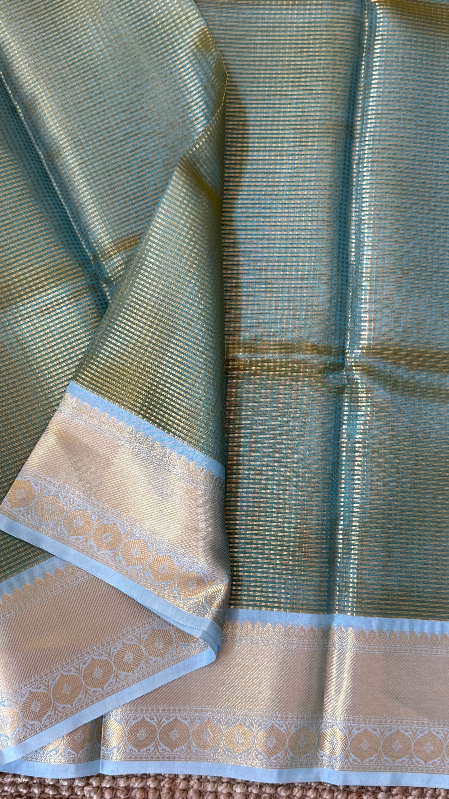 Green Semi Tissue Silk Saree with Baby Green Border