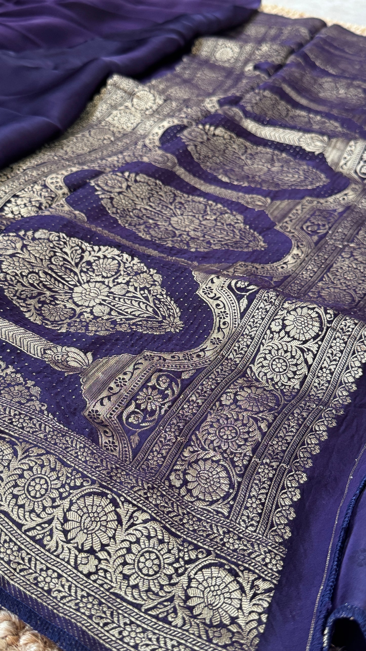 Pure Satin Silk Banarasi Saree in Deep Violet Shade