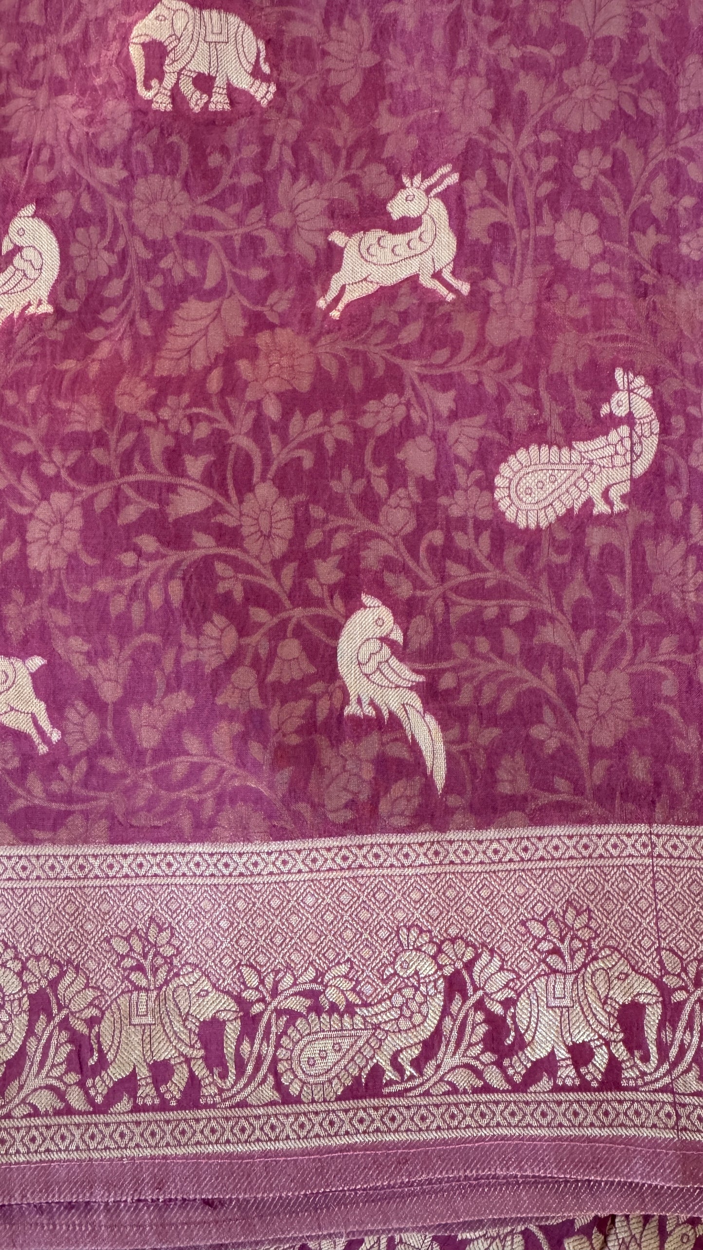 Soft Tissue Silk Saree in Unique Pink Shade with Intricate Animal Motifs