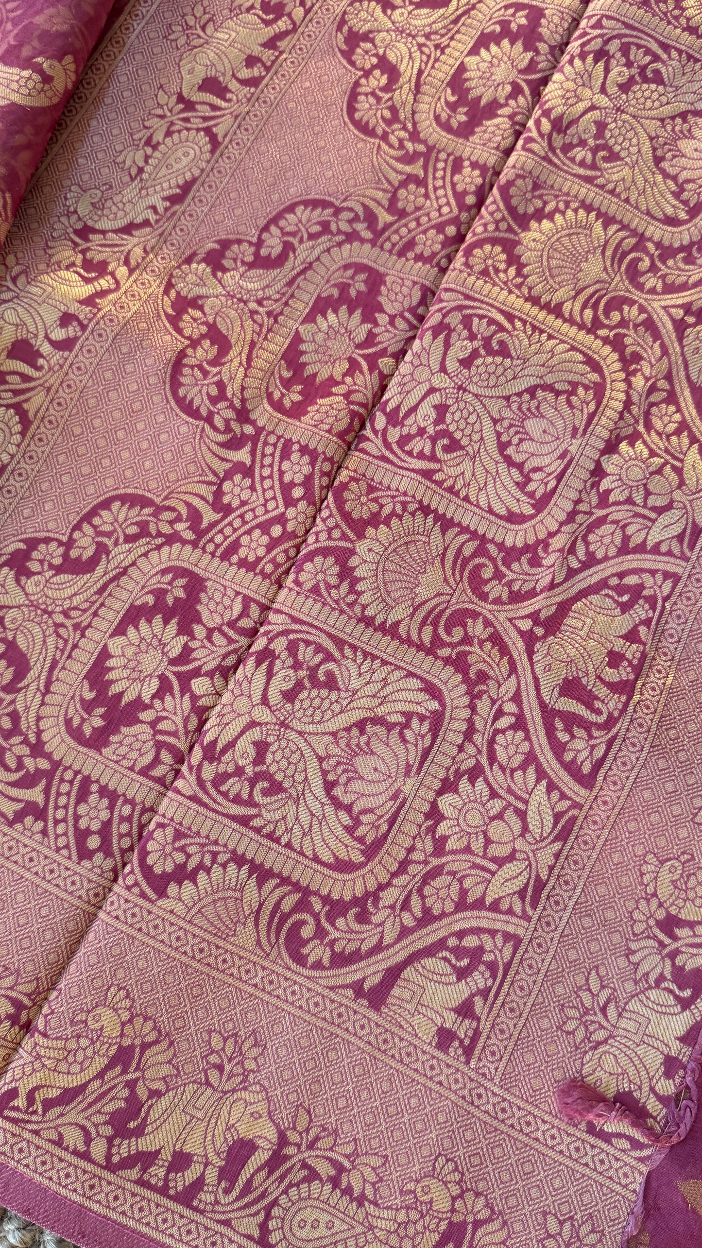 Soft Tissue Silk Saree in Unique Pink Shade with Intricate Animal Motifs