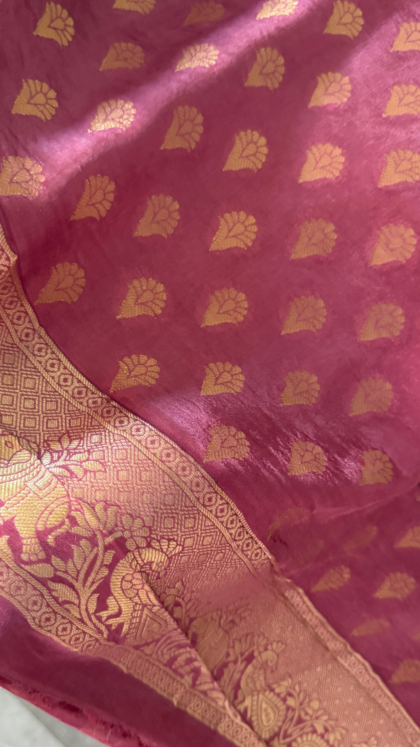 Soft Tissue Silk Saree in Unique Pink Shade with Intricate Animal Motifs