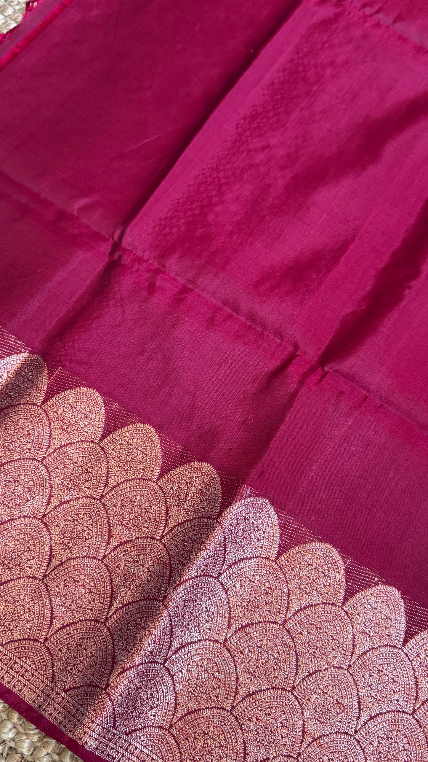 PURE SOFT SILK HANDLOOM SAREE – Nude with Maroon and Rose Gold Border