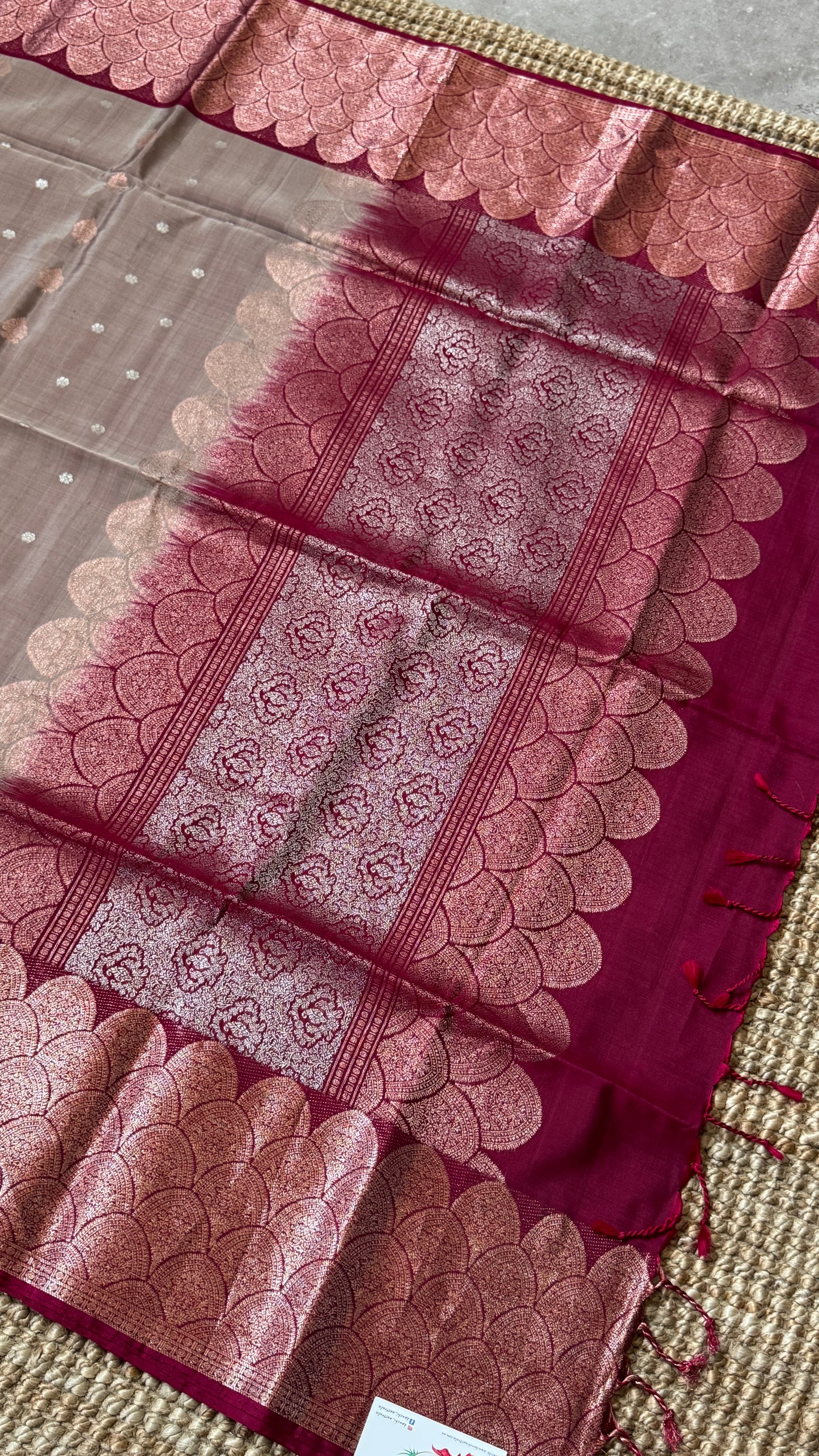 PURE SOFT SILK HANDLOOM SAREE – Nude with Maroon and Rose Gold Border