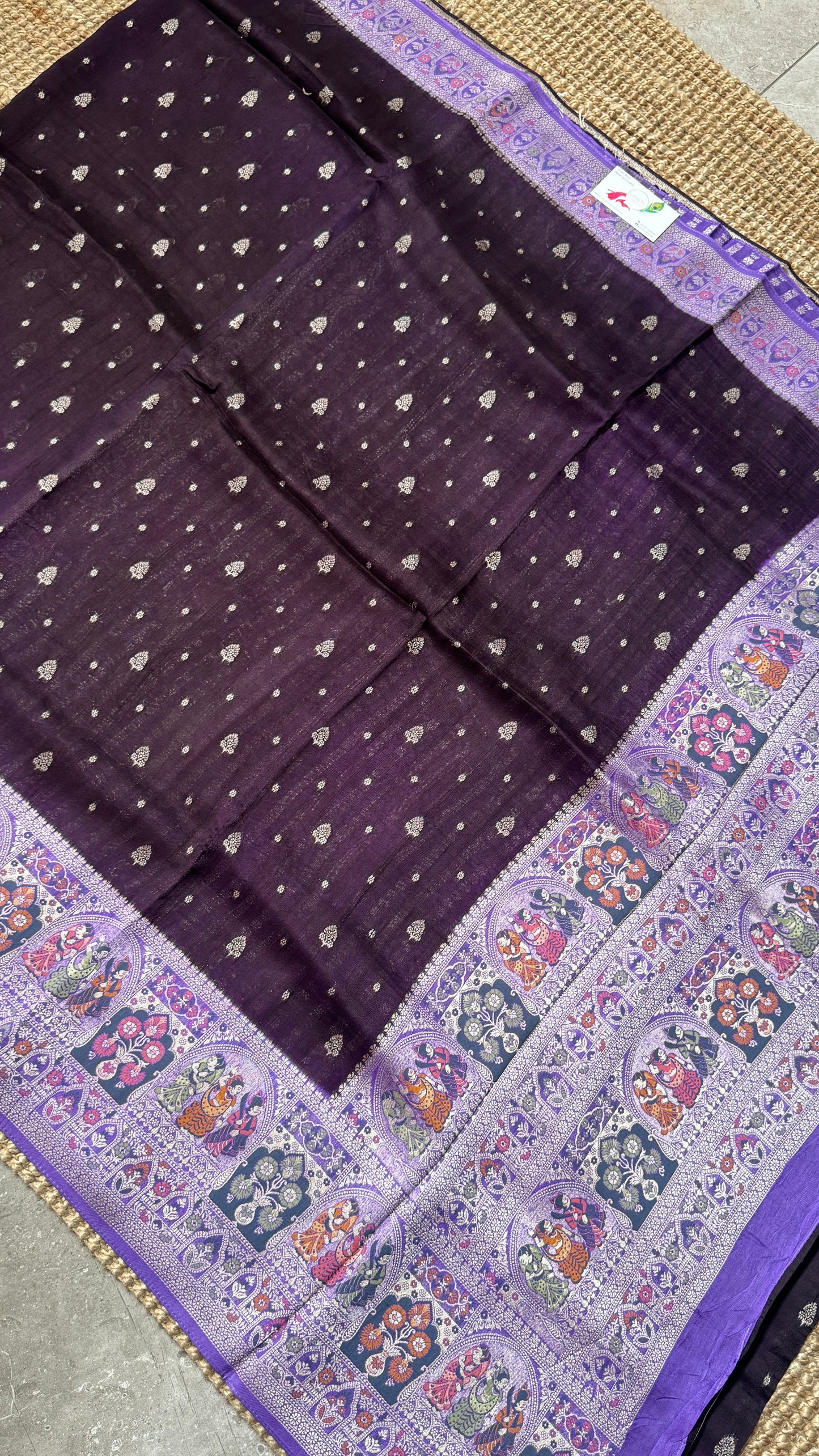 Tussar Raw Silk Handloom – Paithani Borders - Deep Violet with Lavender