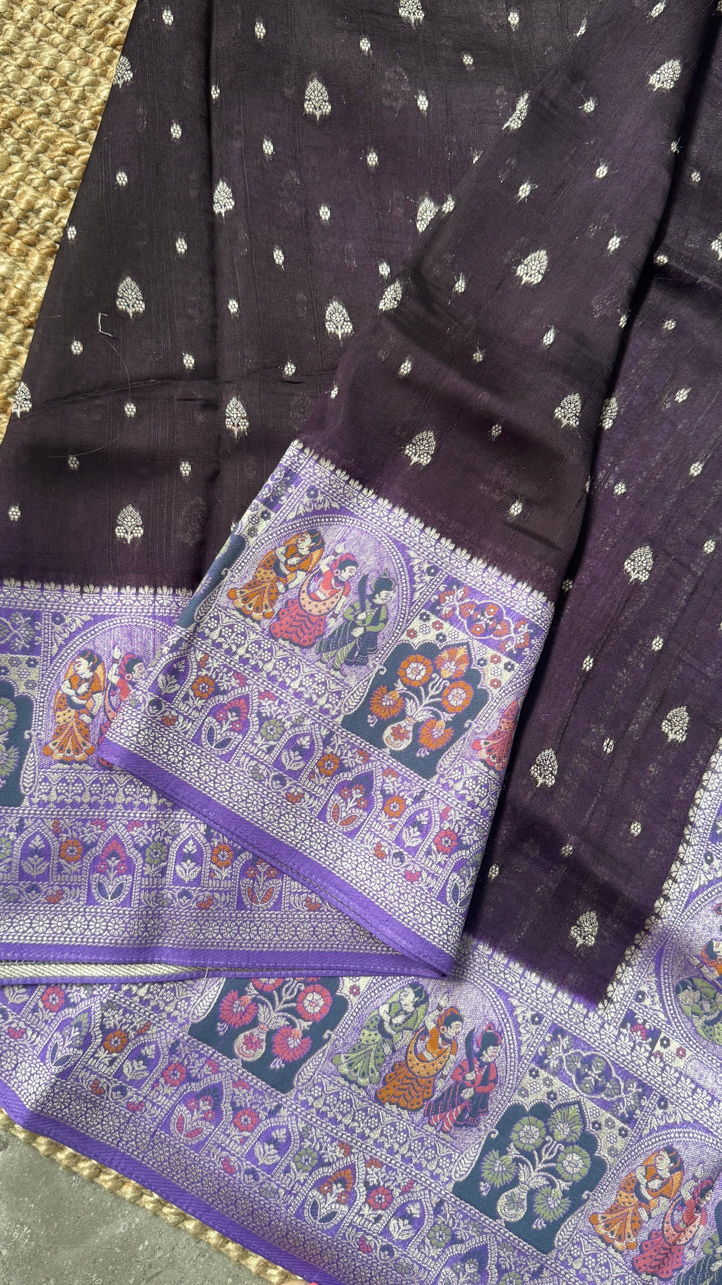 Tussar Raw Silk Handloom – Paithani Borders - Deep Violet with Lavender