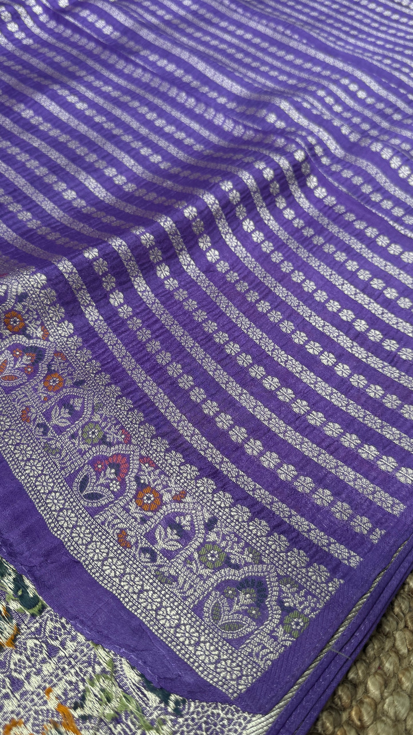 Tussar Raw Silk Handloom – Paithani Borders - Deep Violet with Lavender