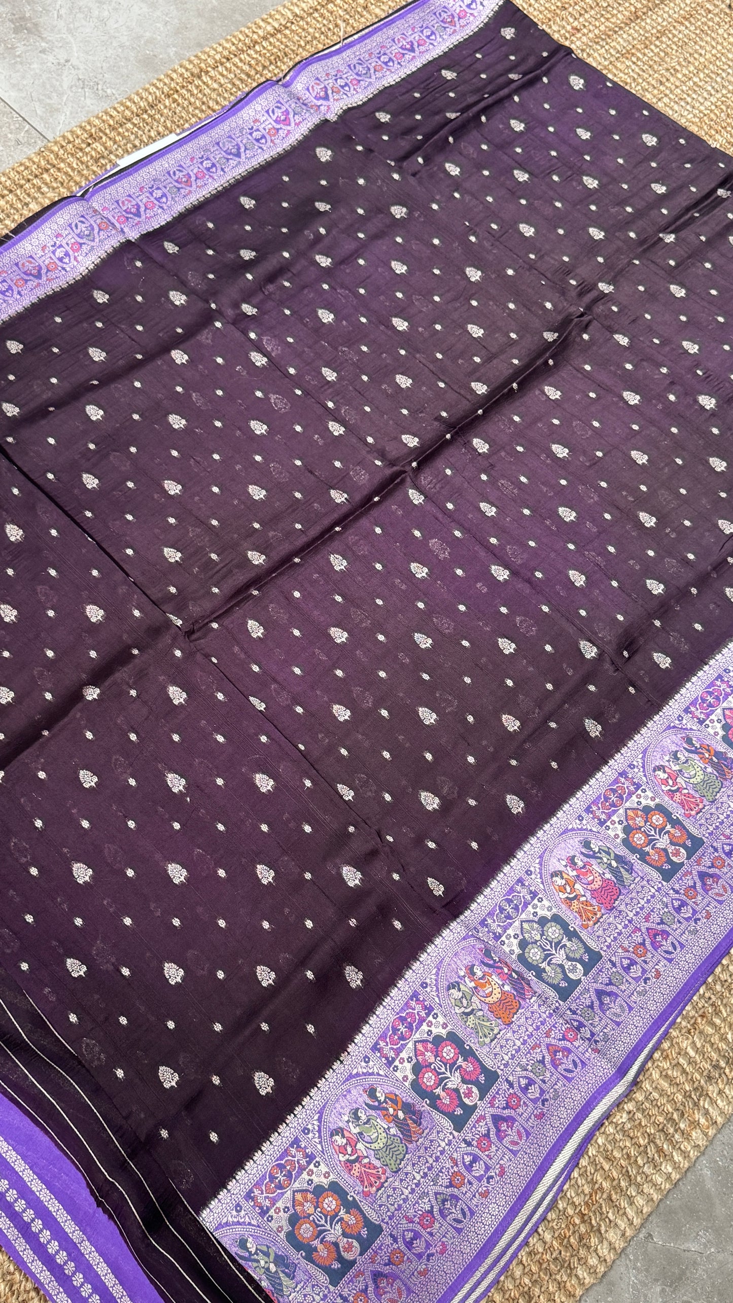 Tussar Raw Silk Handloom – Paithani Borders - Deep Violet with Lavender