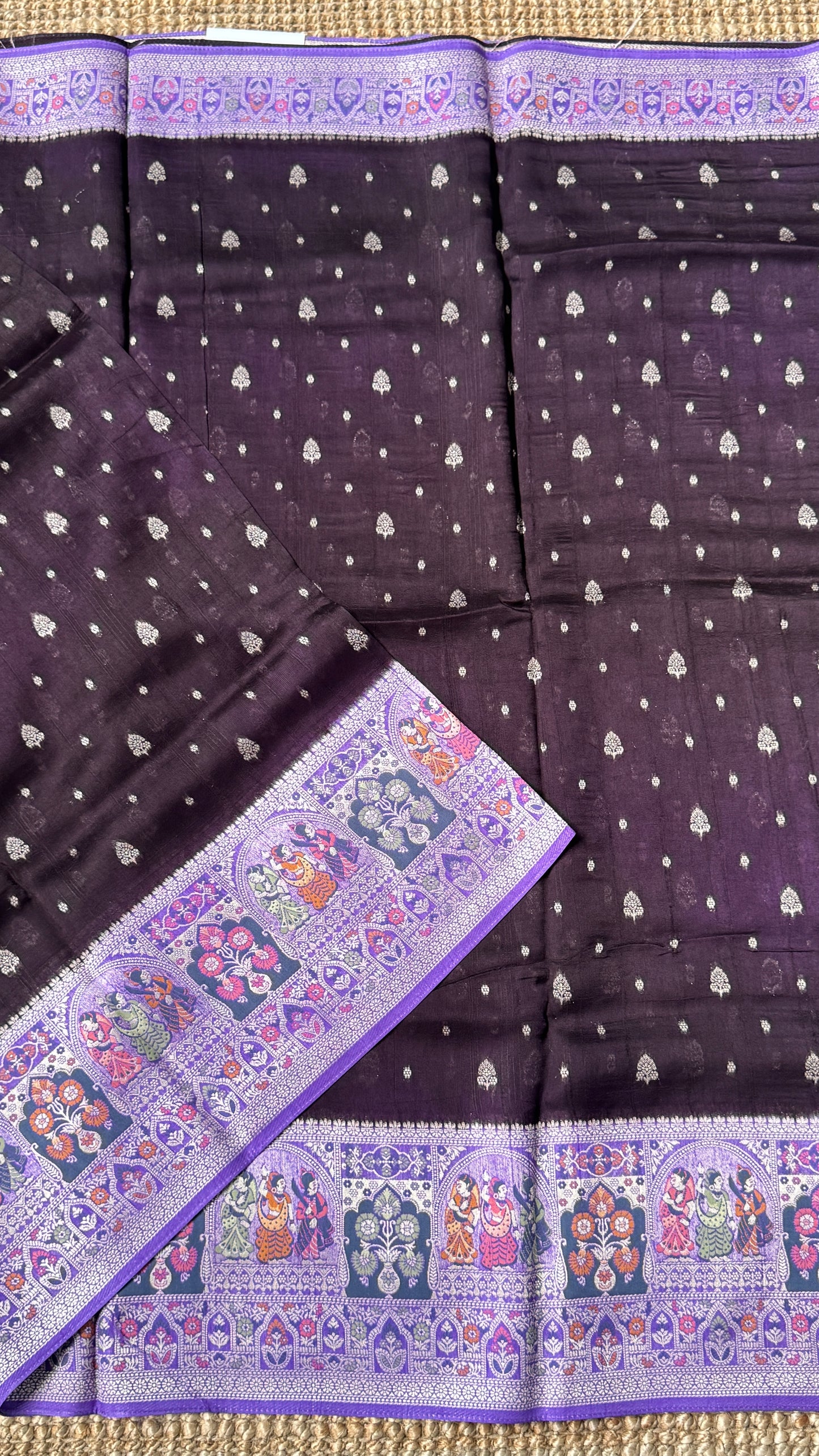 Tussar Raw Silk Handloom – Paithani Borders - Deep Violet with Lavender