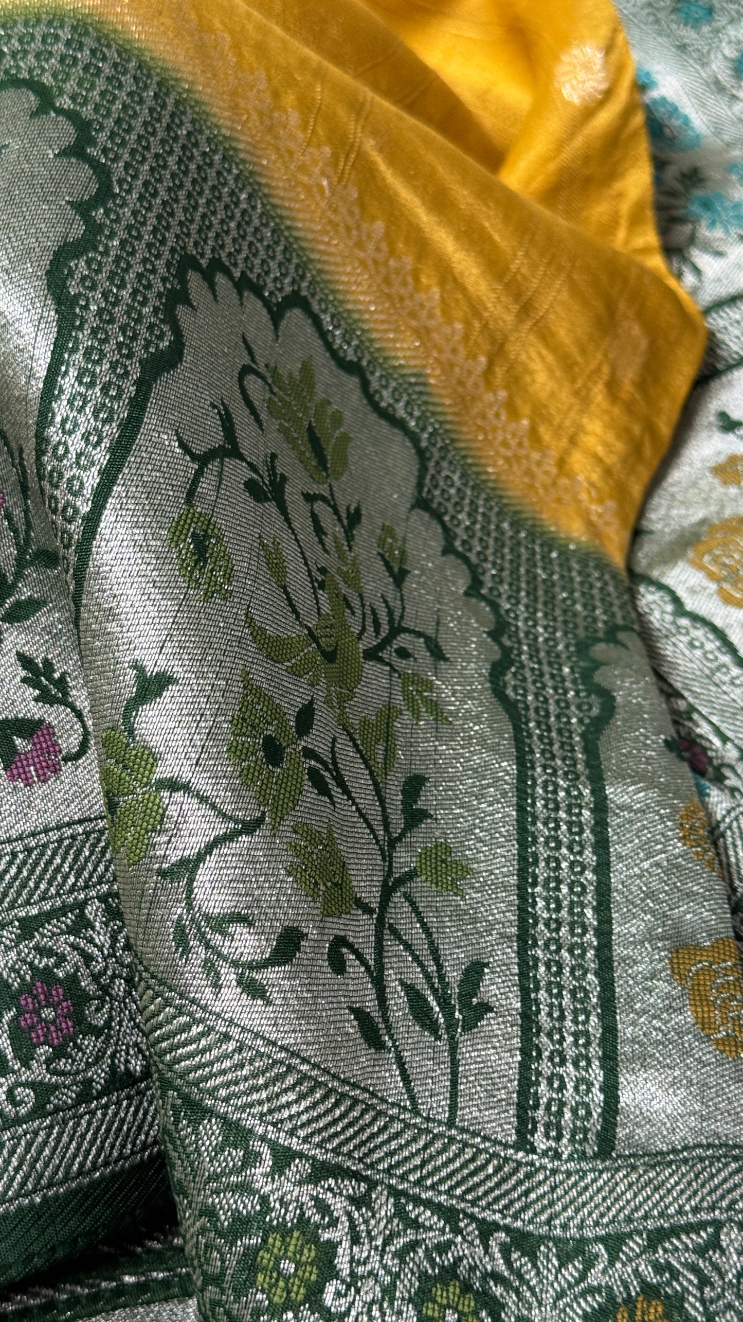 Tussar Raw Silk Handloom – Paithani Borders - Mustard with Green