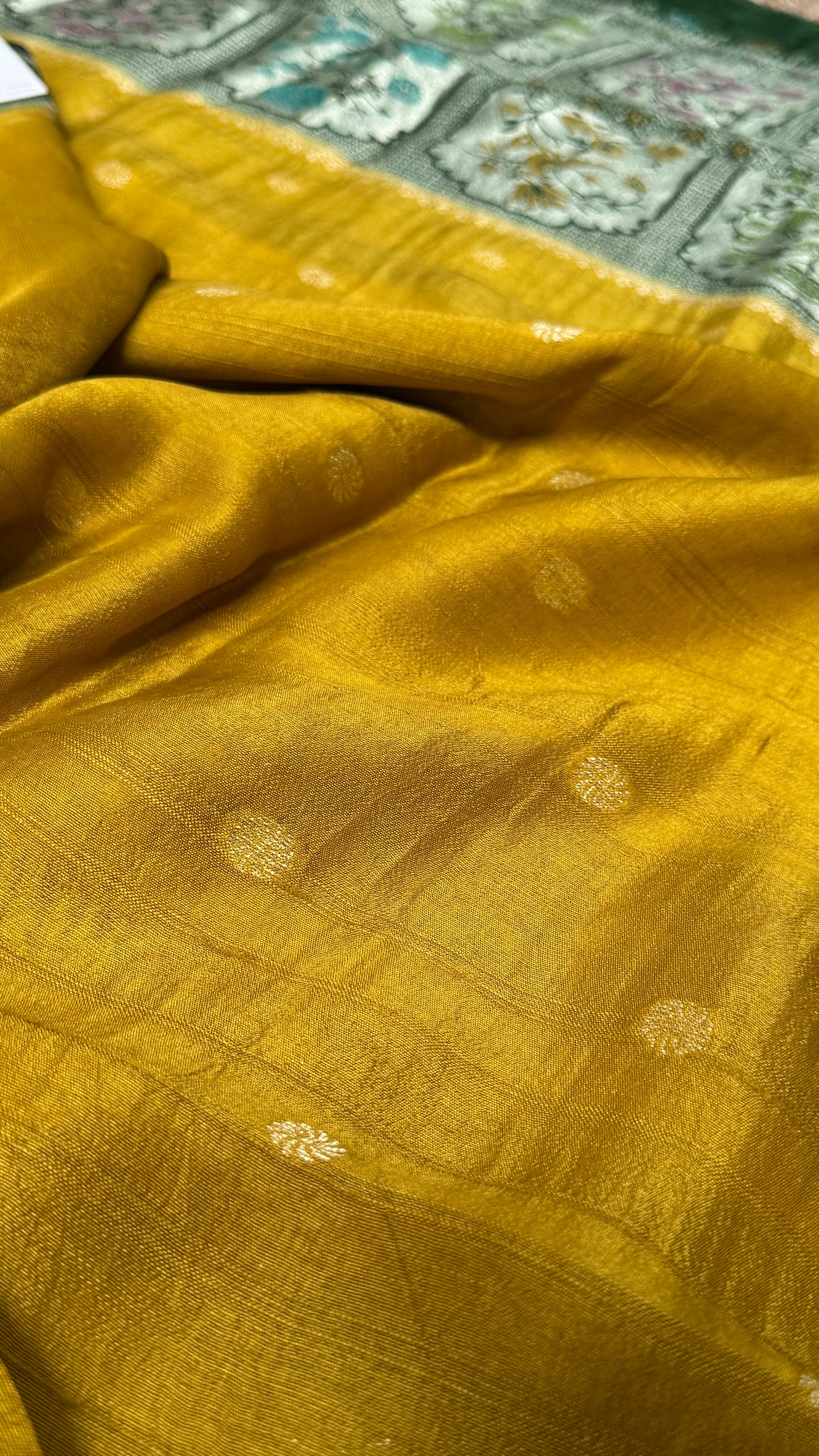 Tussar Raw Silk Handloom – Paithani Borders - Mustard with Green