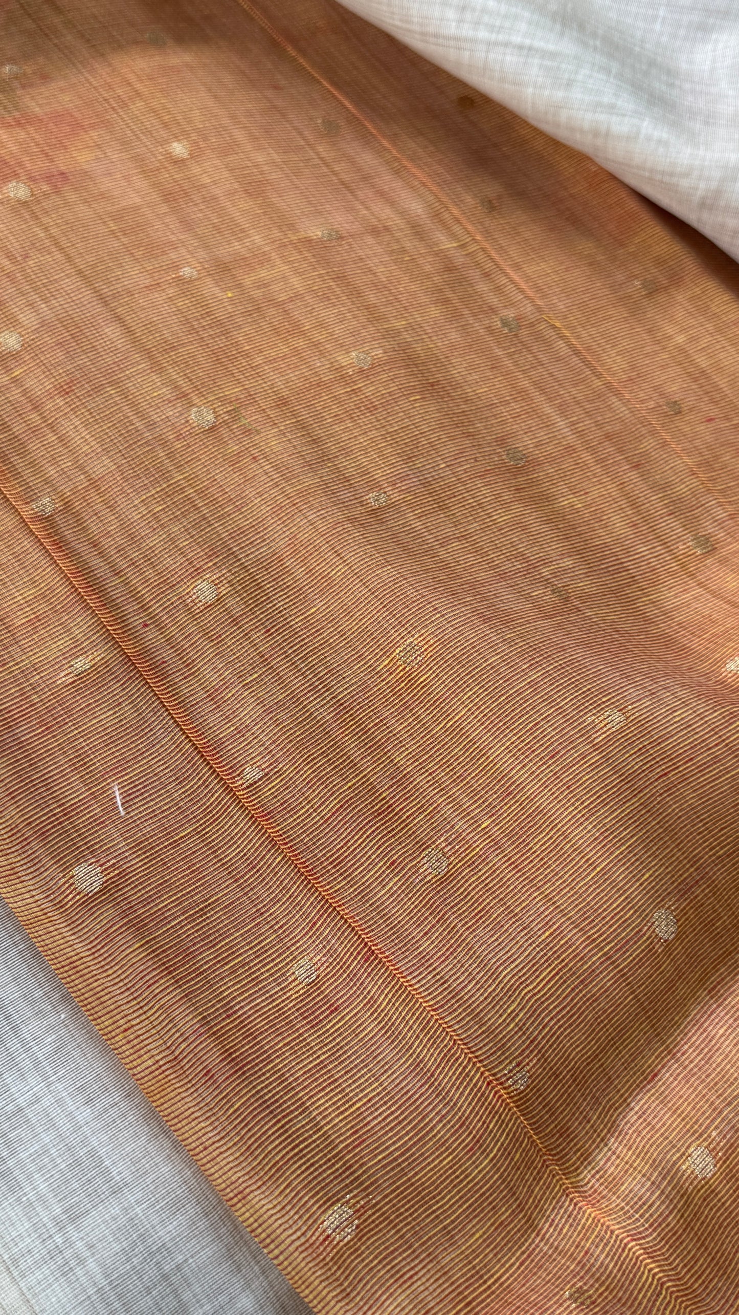 Pure Khadi Handloom Cotton Saree – Borderless Red with Orange & Red Floral Weave