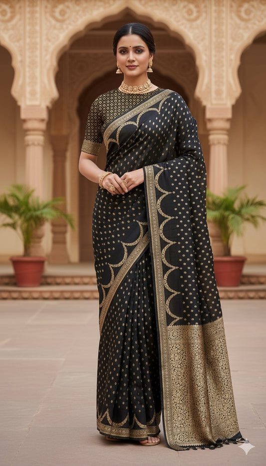 Pure Khaddi Georgette Crepe Silk Banarasi Saree β Black