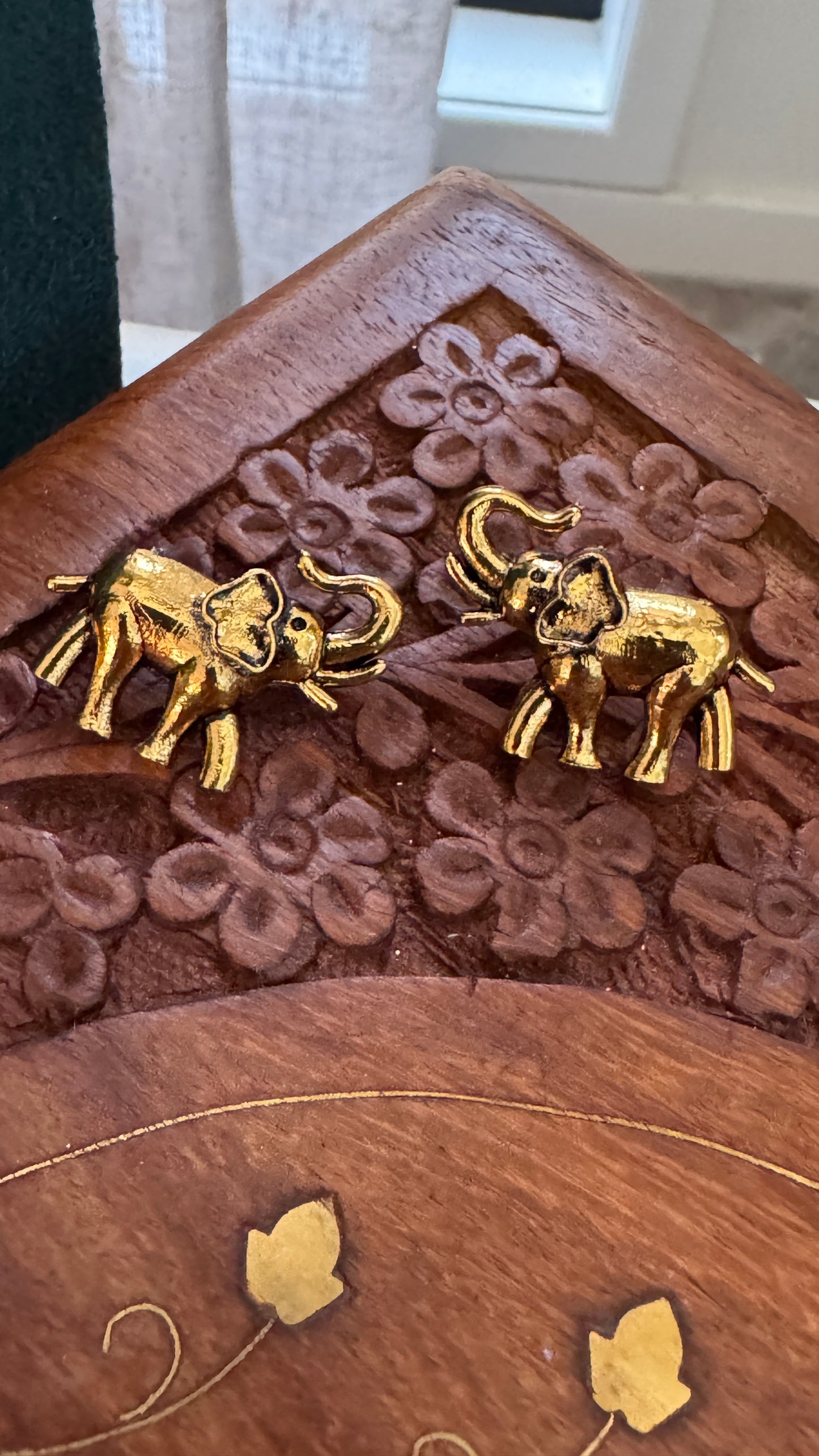 Antique Gold Plated Elephant Stud Earrings