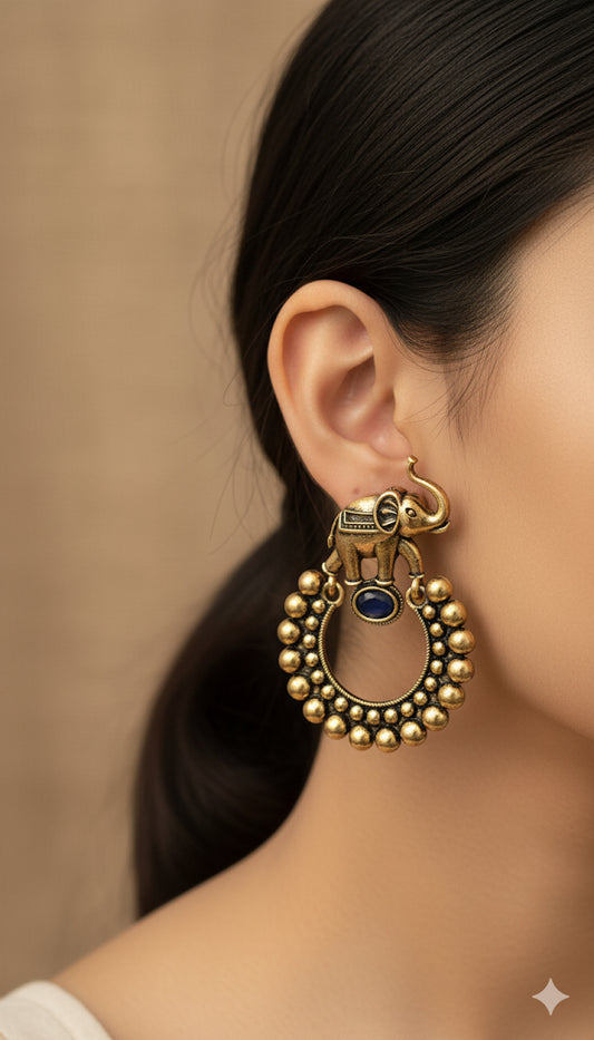 Gorgeous Designer Elephant Earring Set - Blue