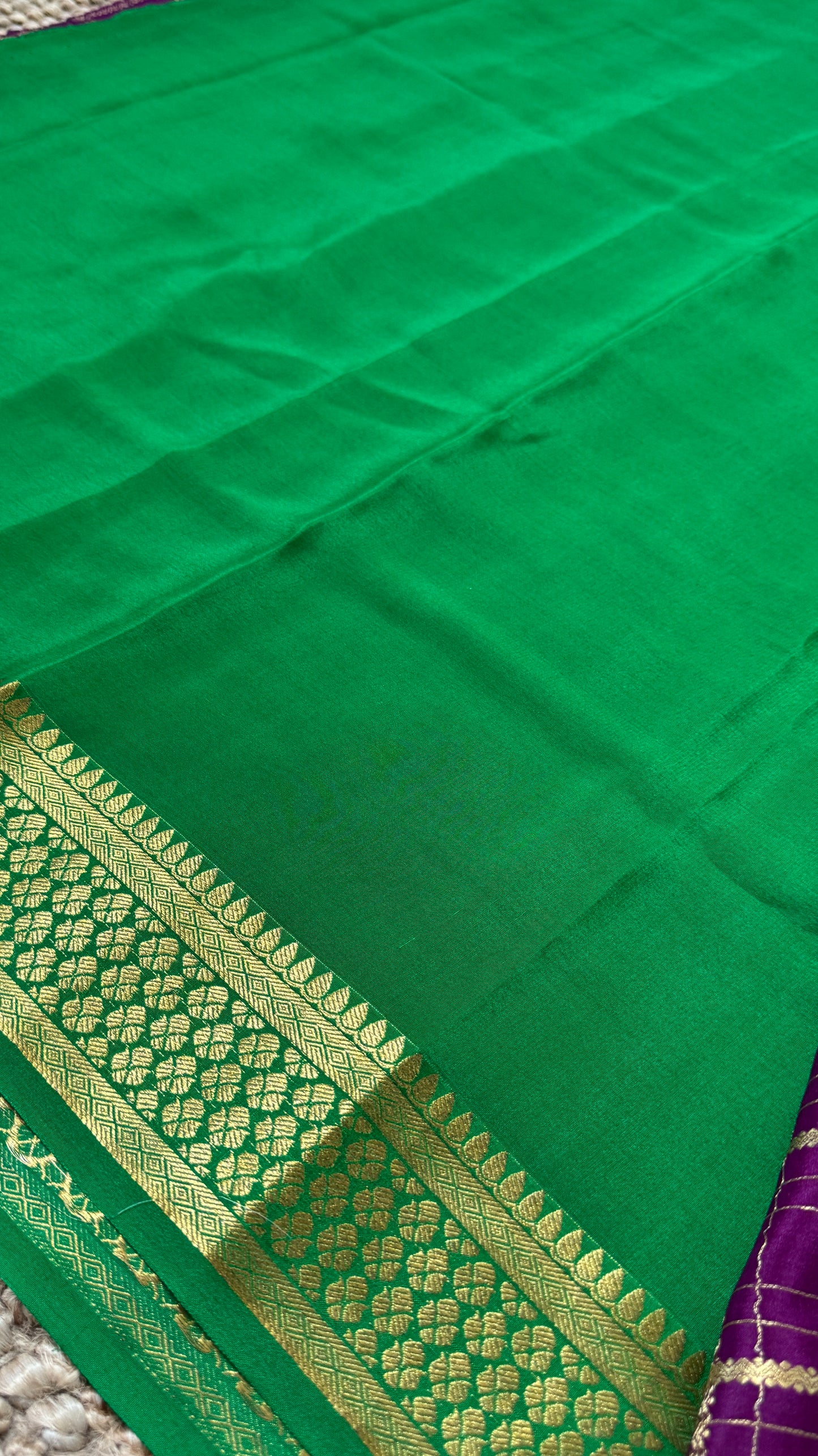 Pure Mysore Checkered Silk Sarees - Purple with Green Border