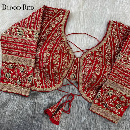 HEAVY WORK RAW SILK BLOUSE - Red