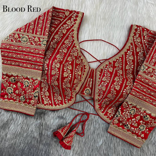 HEAVY WORK RAW SILK BLOUSE - Red