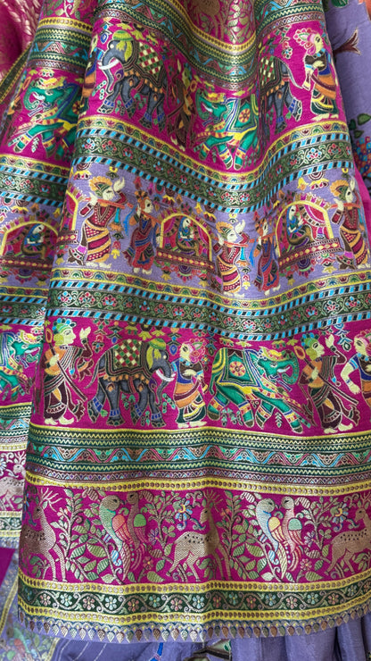 A Kashmiri Pashmina Banarasi Handwoven Storytelling Sarees on Munga Silk - Purple
