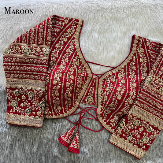 HEAVY WORK RAW SILK BLOUSE - Maroon