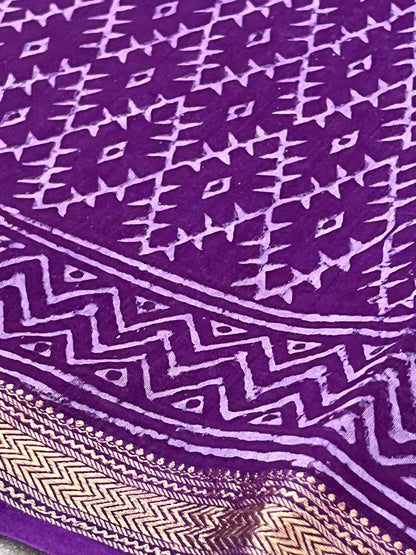 Pure Maheshwari Silk Cotton Saree with Ajrakh prints – Purple