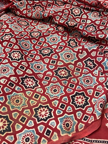 Pure Modal silk with Ajrakh prints – Maroon