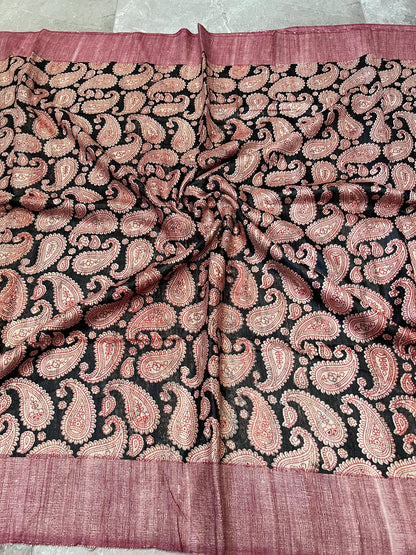 Handloom Giccha silk saree – Ajrakh block prints