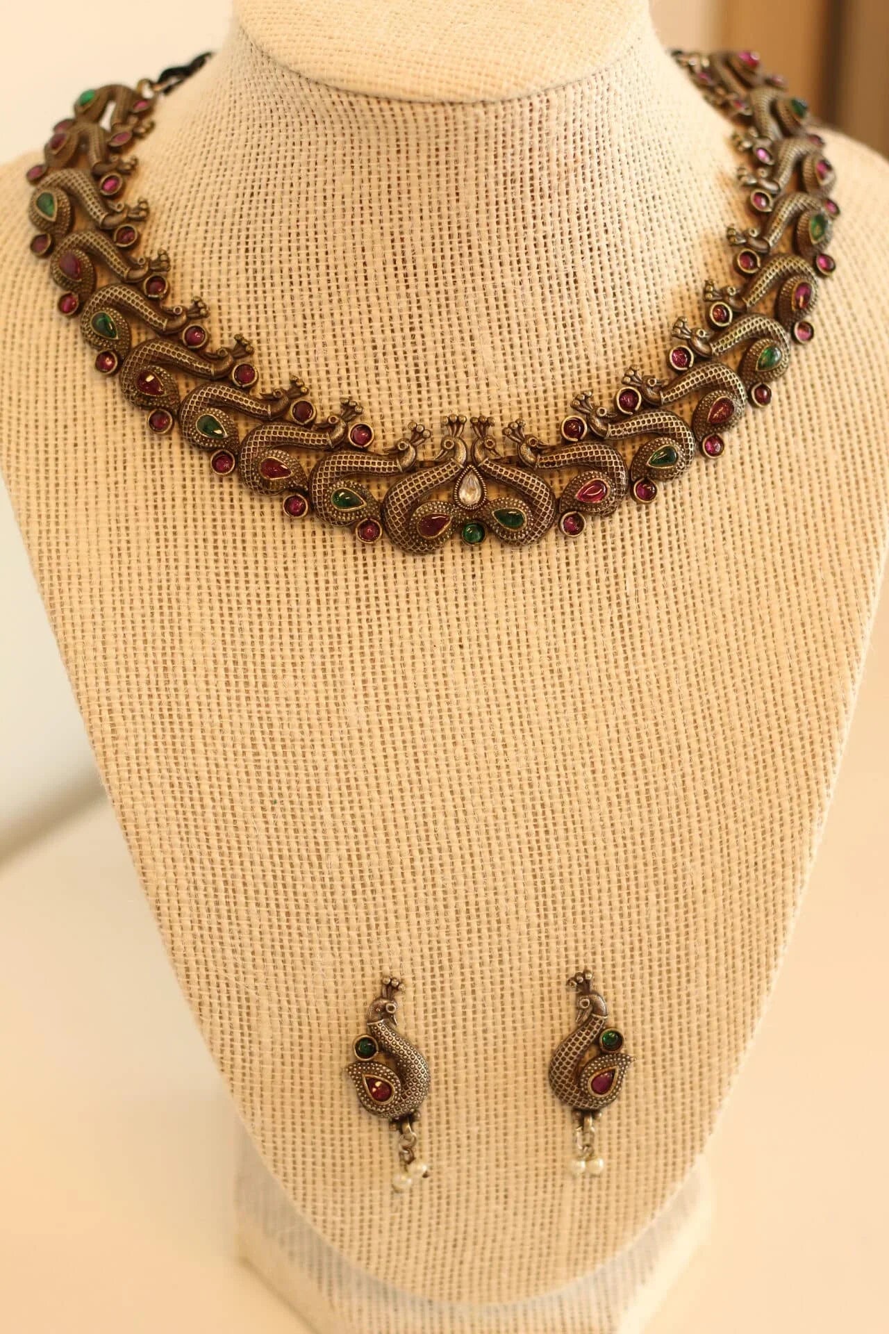 Beautiful German silver peacock design necklace set