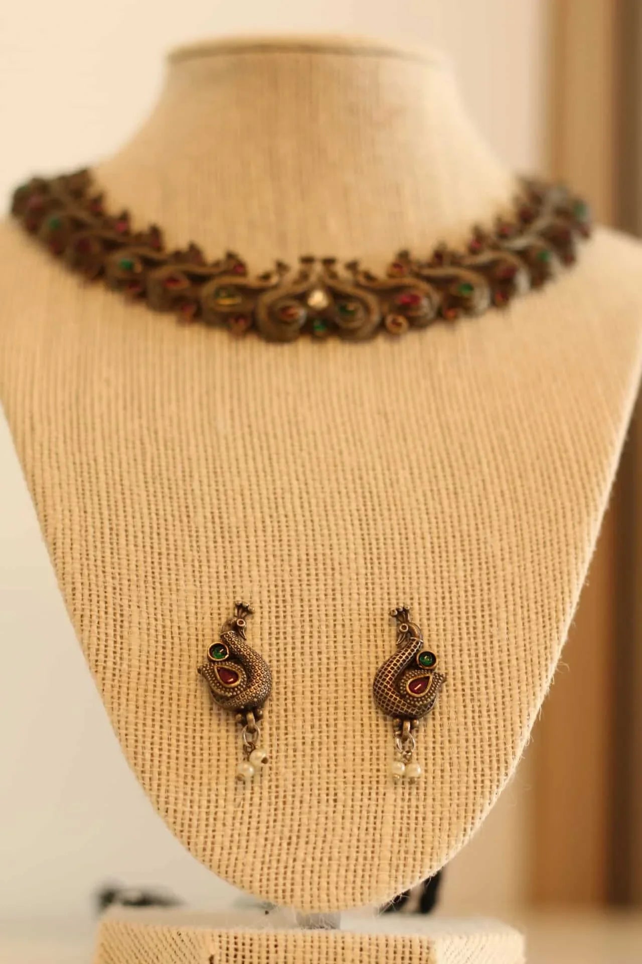 Beautiful German silver peacock design necklace set