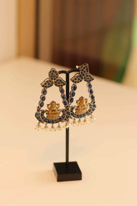 Beautiful Goddess Lakshmi earrings in German silver