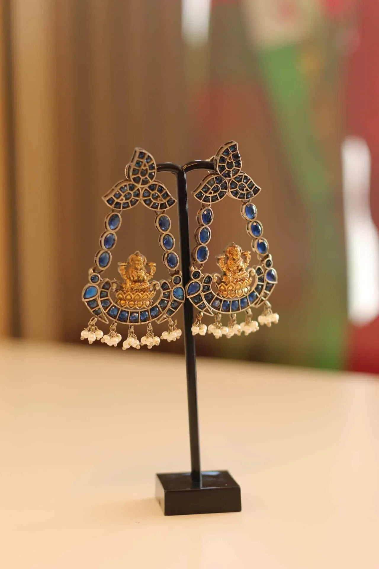 Beautiful Goddess Lakshmi earrings in German silver