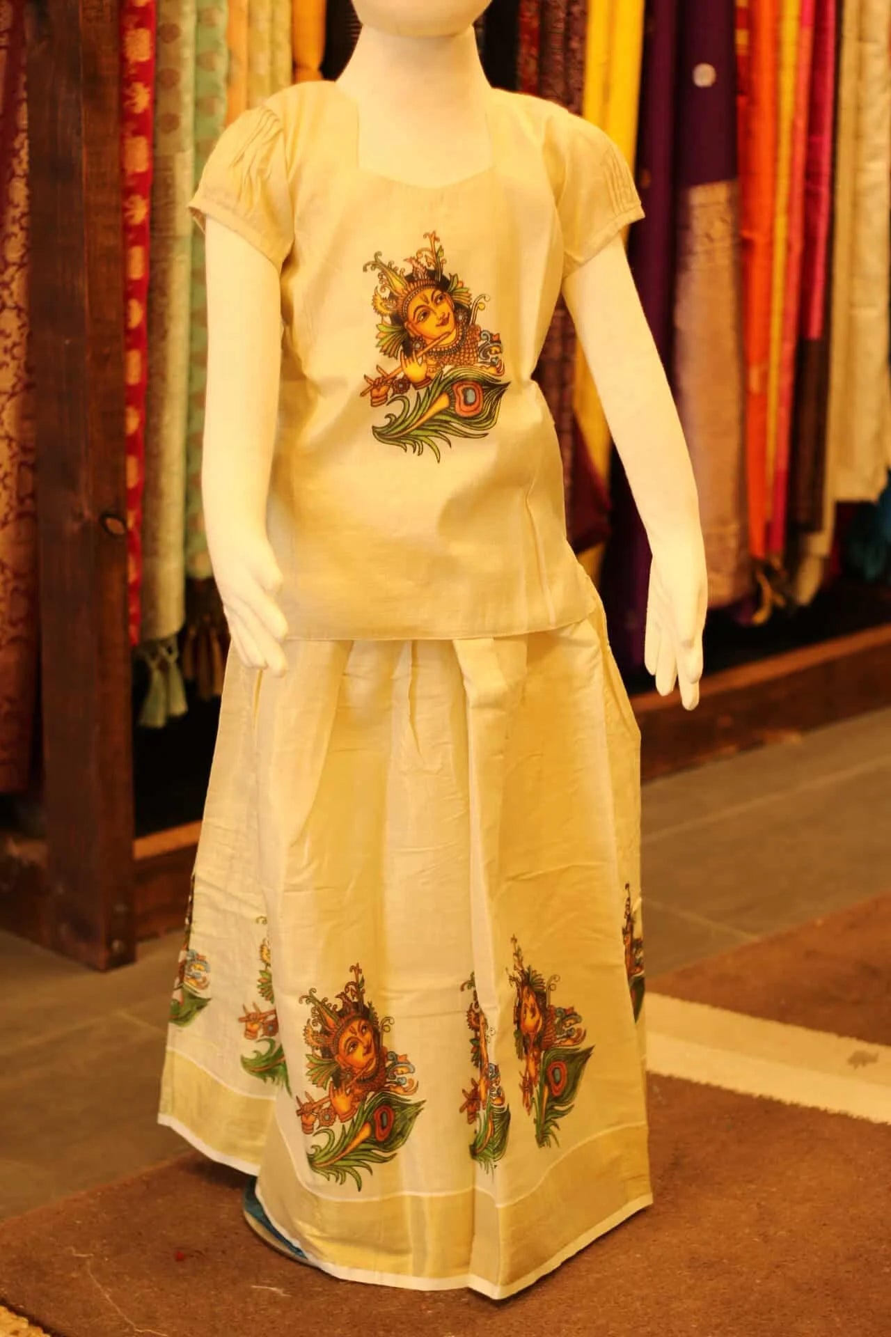 Girls Onam Skirt and Top in Silk