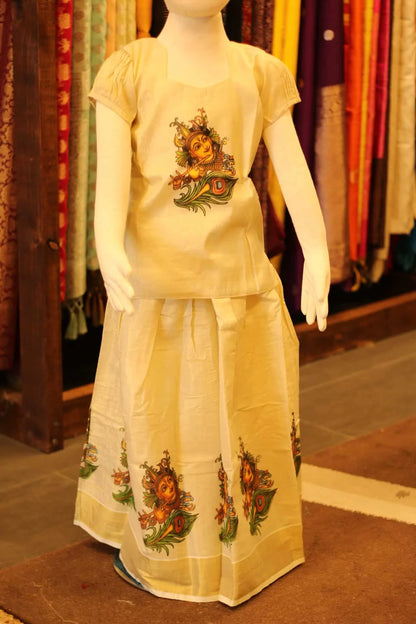 Girls Onam Skirt and Top in Silk