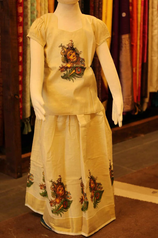 Girls Onam Skirt and Top in Silk
