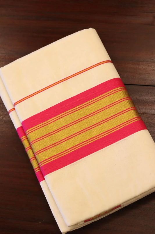 Onam Set Saree – Rani Pink color border