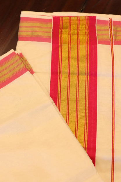 Onam Set Saree – Rani Pink color border