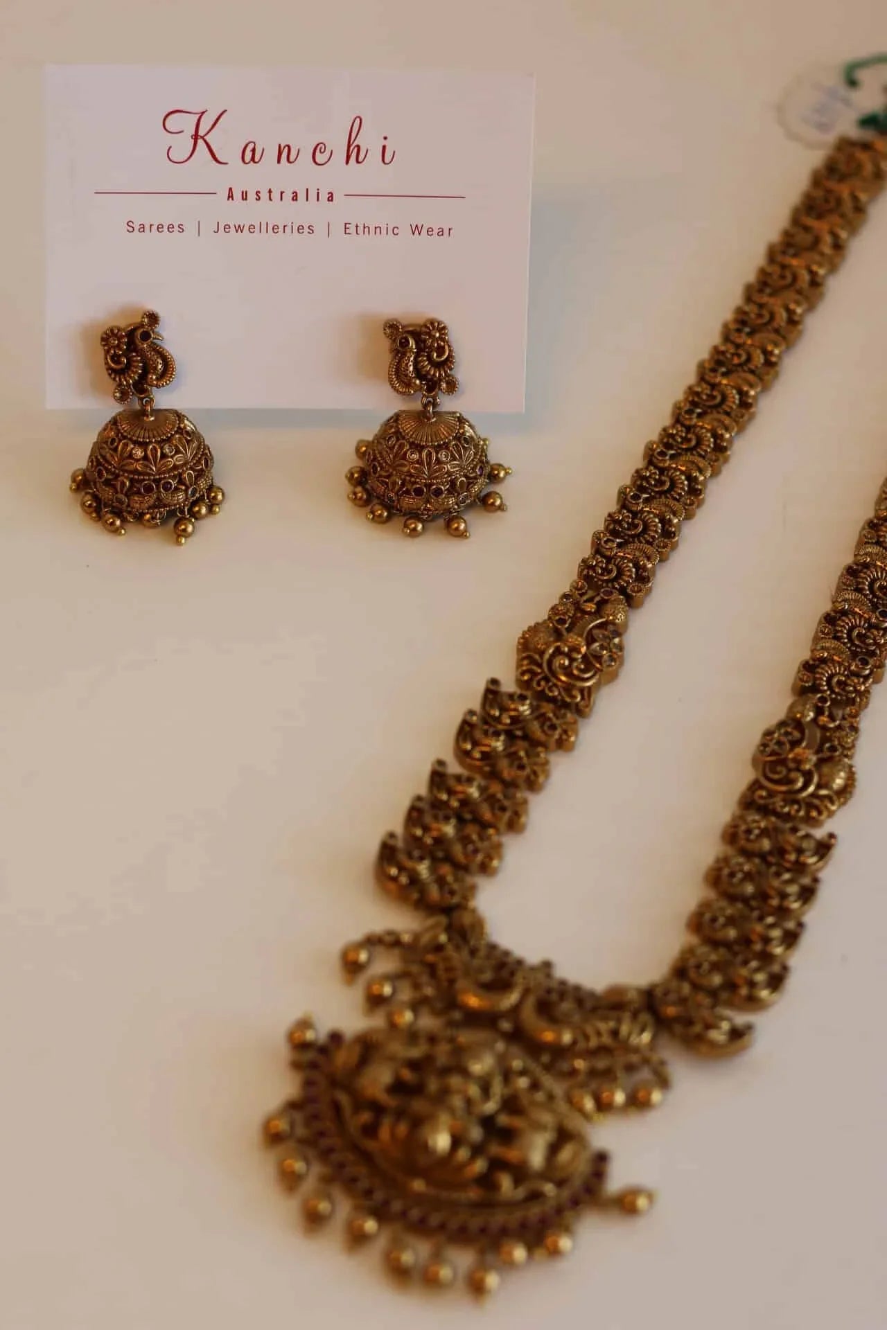 Long Bridal Temple Jewellery with ruby and white color stone