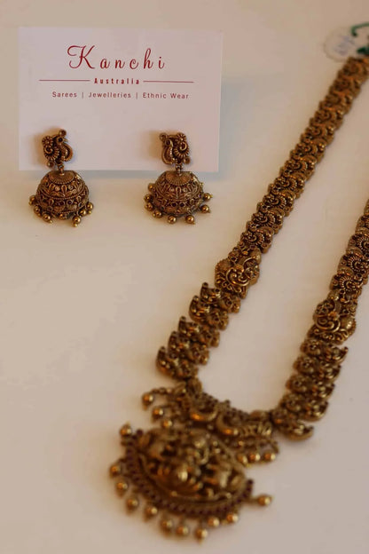 Long Bridal Temple Jewellery with ruby and white color stone
