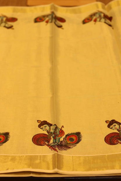 Onam Kasav Saree in Krishna print