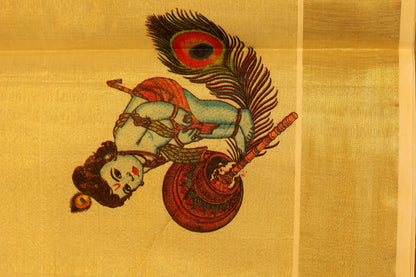 Onam Kasav Saree in Krishna print
