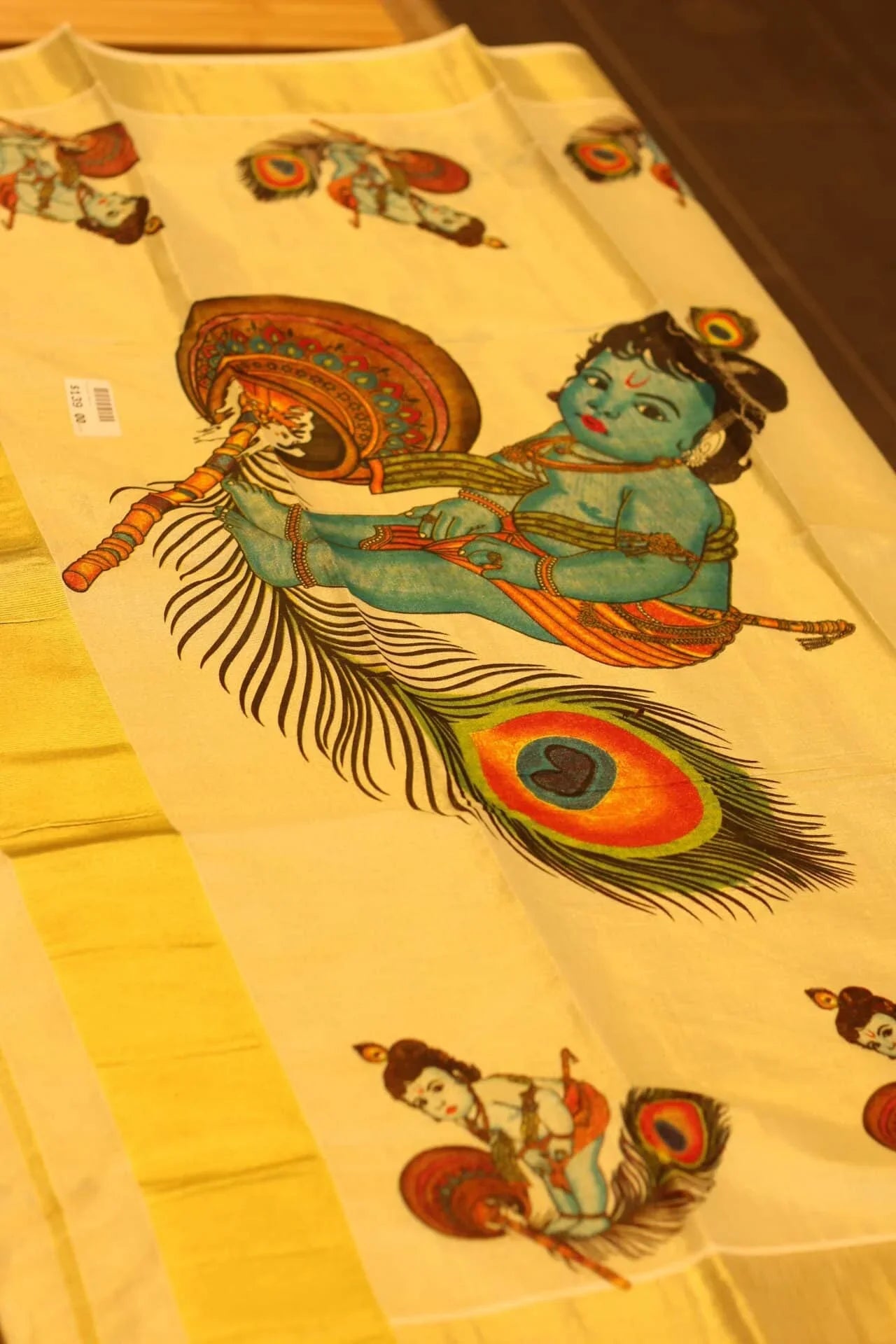 Onam Kasav Saree in Krishna print
