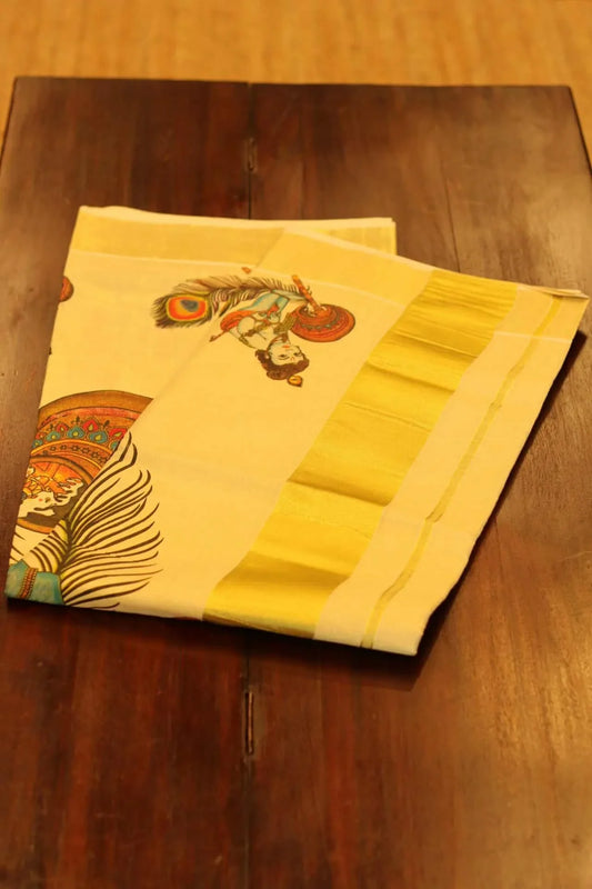 Onam Kasav Saree in Krishna print