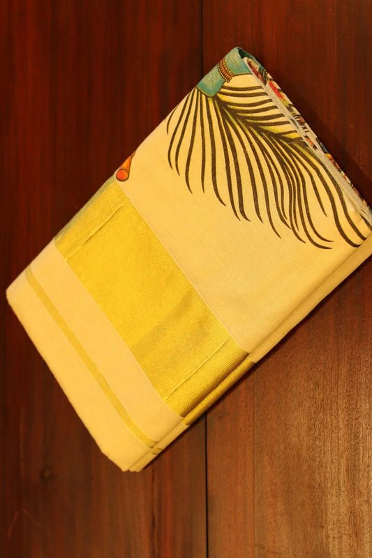 Onam Kasav Saree in Krishna print