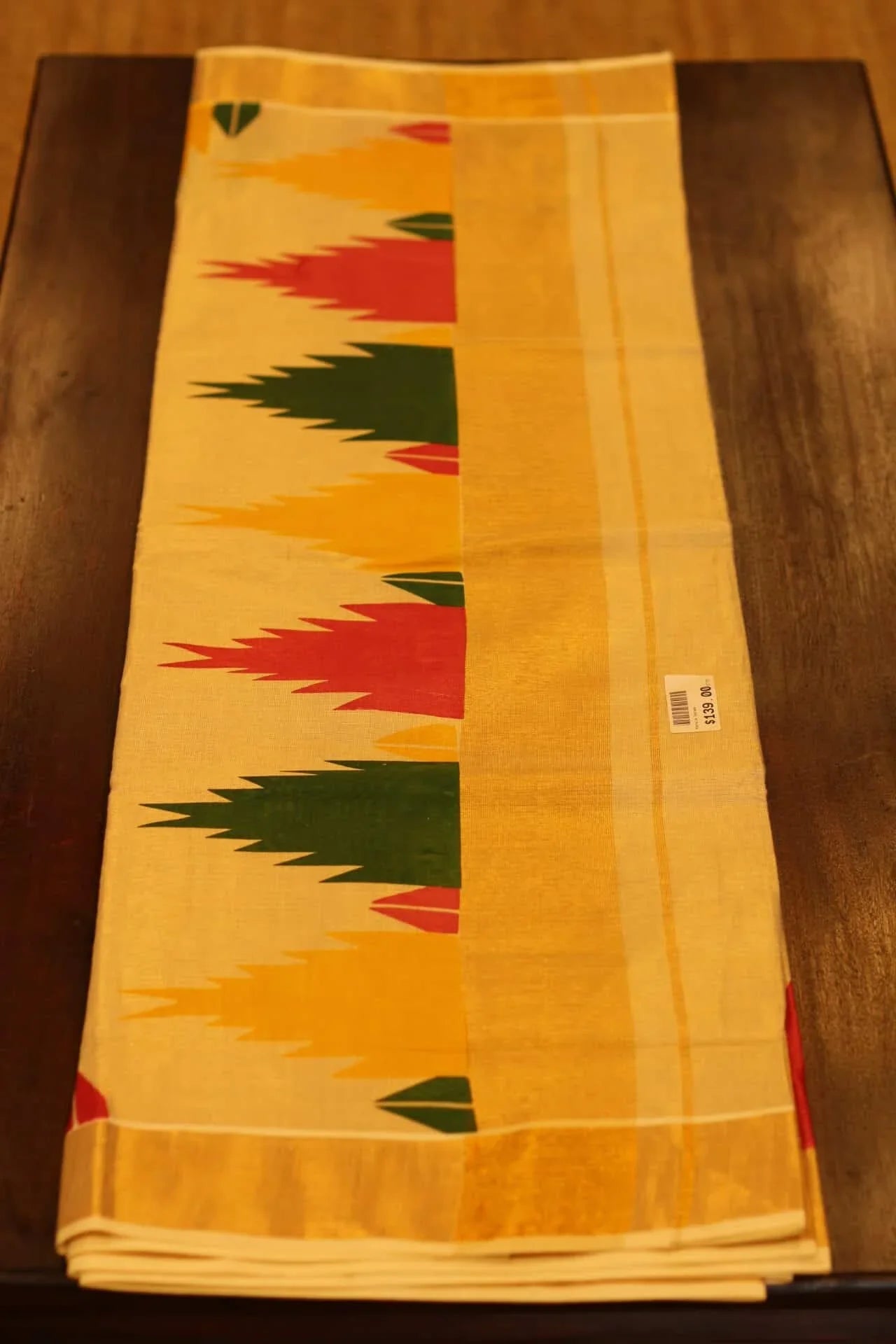 Onam saree with gold and temple border prints