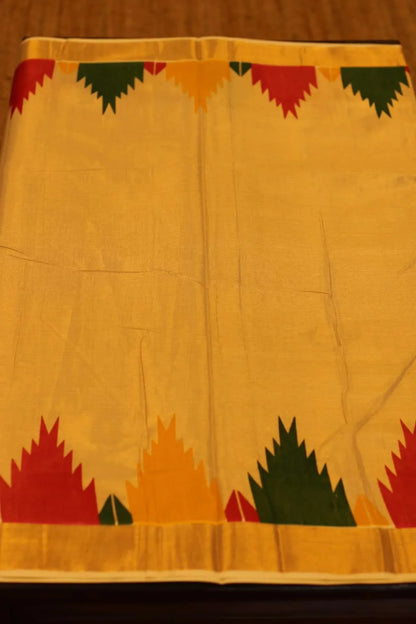 Onam saree with gold and temple border prints