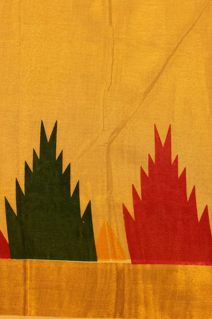 Onam saree with gold and temple border prints