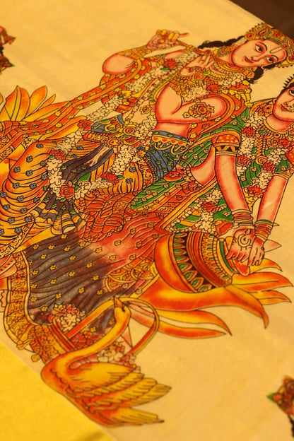Onam Gold Printed Cotton tissue Silk Saree with Krishna prints